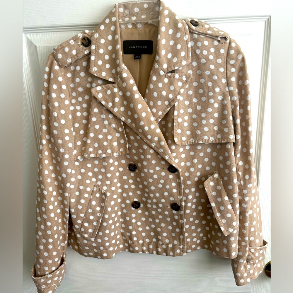 ANN TAYLOR  POLKA DOT SWING DESIGN JACKET TWO POCKET DOUBLE BREASTED SZ S - Picture 2 of 11